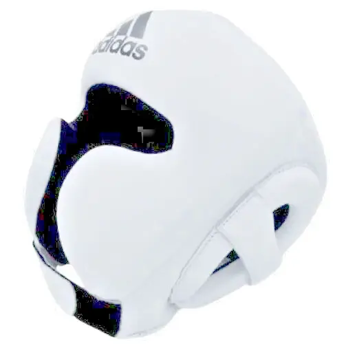 "Replica Adidas Adistar Pro Leather Headgear in White-Black-Gold for Boxing"
